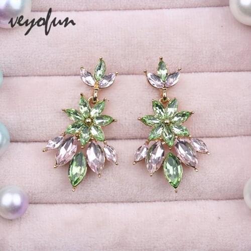 Veyofun Romantic Crystal Drop Earrings Party Bridal Cute Dangle Earrings For Women Fashion Jewelry Gift
