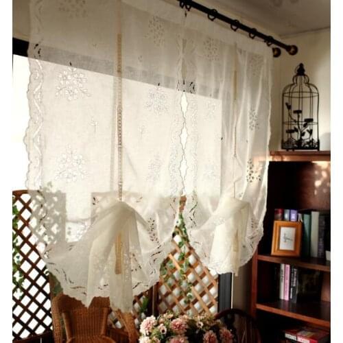 Modern Pastoral Style Curtains Tulle for Window Treatment Sheer Cotton Organza Embroidery White Floral Hollow Pattern Curtain