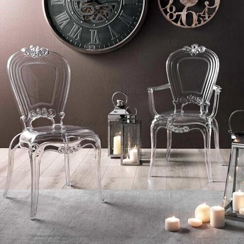 Nordic creative transparent dining chair princess chair acrylic backrest crystal stool makeup chair ins hotel palace chair