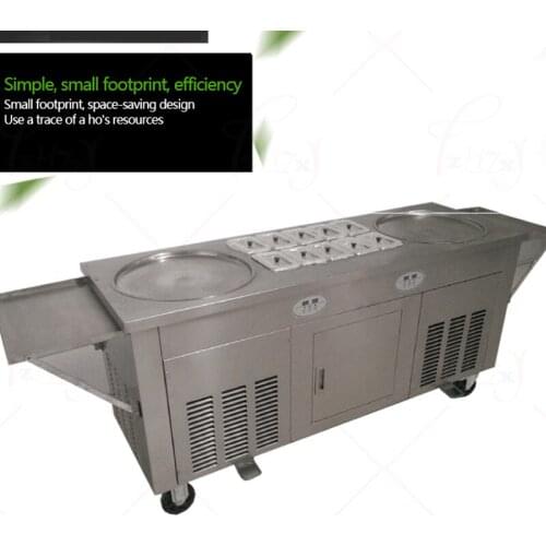 Steel Fried Ice Cream Machine 2 Pans 10 Tanks Fry Flat Ice Cream Maker Yoghourt Making Machine CBJY-2D10A