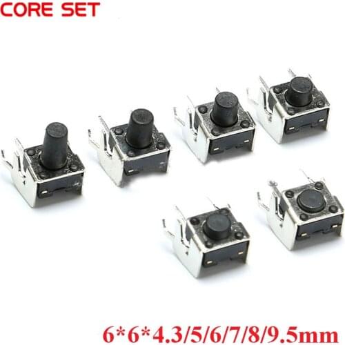 50PCS Mini Micro Momentary Tactile Push Button Switch 6*6*4.3/5/6/7/8/9.5mm Right Angle With stent 4 Pin DIP Micro Switch