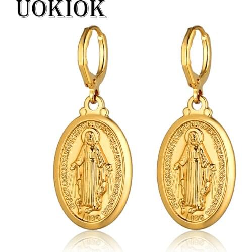 Trendy Virgin Mary Earrings Gold Color Madonna Drop Earrings For Women Girl Religious Christ Christian Jewelry