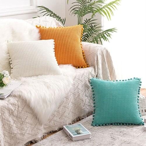 Corduroy Throw Pillow Case Home Decoration Cushion Covers Square With Tassel For Sofa Bed Car Decor 45*45cm Soft Cushion Cover