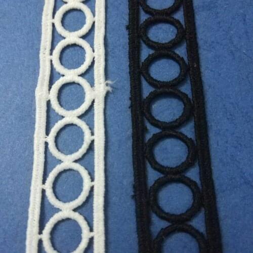 Embroidered lace fabric Milksilk Sewing lace for dress Circles Desgin 1yard Black and White 20mm width Hollow lace