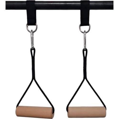 Adults Gymnastics Rings Wooden Handle With Heavy Duty Adjustable Straps For Home Horizontal Bar Gym Stretching Exercise Pull Ups