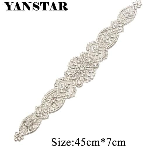 YANSTAR (50Piece) Bridal Sash Hand Sewing Crystal Rhinestone Appliques Iron On For Wedding Dresses Belt YS828