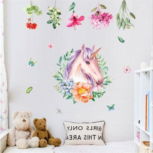 Vivid Cartoon garland unicorn wall sticker art mural living room bedroom waterproof wall decoration wall stickers for kids rooms