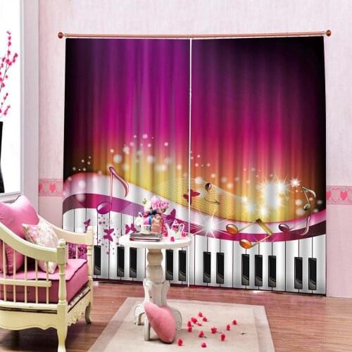 Piano music character Curtain For Childrens room Dance room Cartoon purple Butterfly dancing Blackout Window Drapes Sets