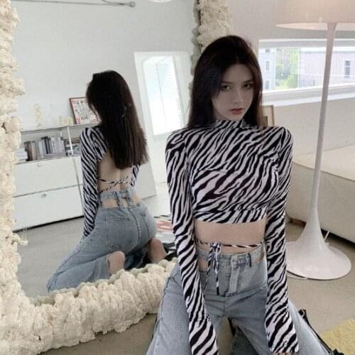 Women T-shirt Casual New Spring Fashion Chiffon Full Short Zebra Pattern O-Neck Halter Top Plus Fashion Undershirts