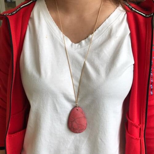 Pink Teardrop Natural Stones Pendant Necklace