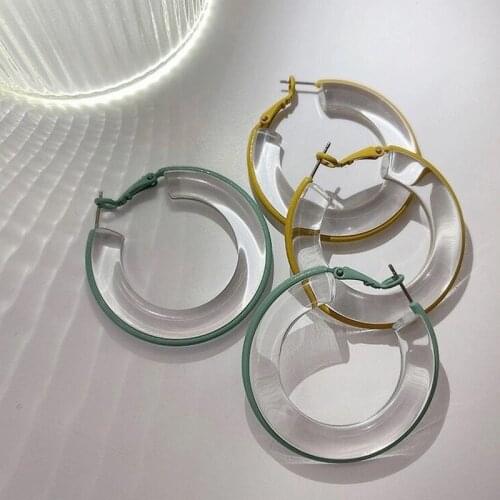 Flashbuy Simple Round Circle Multicolor Transparent Acrylic Hoop Earrings For Women Wholesale 2021 New Trend Jewelry