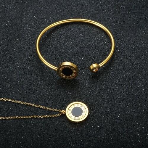 Fashion Rotatable Black White Shell Roman Numerals Jewelry Sets Adjustable Bracelet Choker Necklace For Women Jewelry Sets