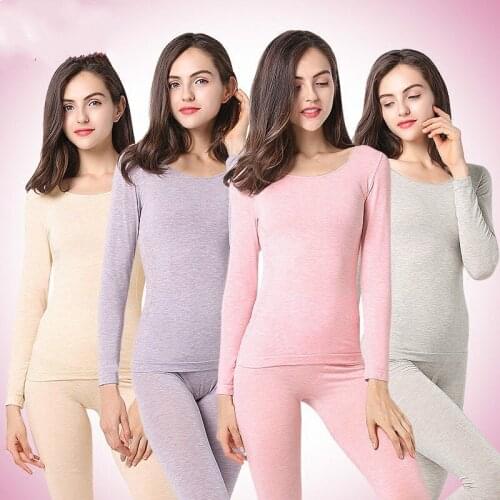 Women Modal High Elastic Thermal Underwear Sets Warm Long Johns O Neck Pullover Female Underwear Suits Autumn Winter Clothes