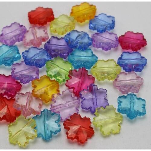 100 Mixed Colour Transparent Acrylic Snowflake Flower Charm Beads 15mm