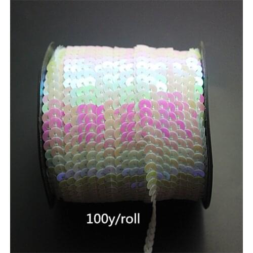 100Y/Roll White AB 6mm Sequin Trim Sewing Paillette Strings Round Sequins in Roll For DIY Crafts making
