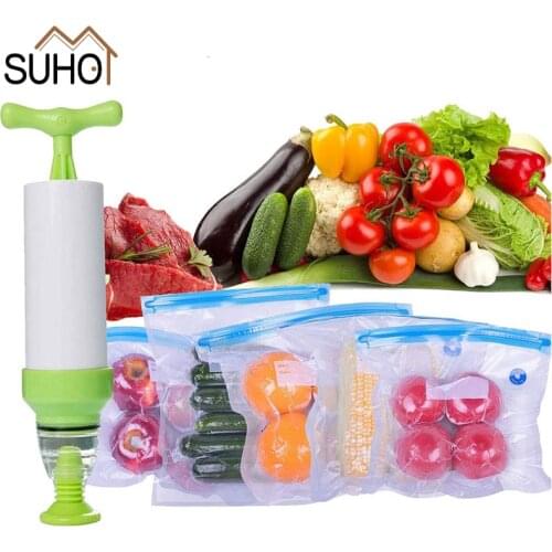 17/20 Pcs Vacuum Sealer Bags Reusable Food Storage bag Household Vacuum Food Sealer Ziplock Bags With Hand Pump Sealing Clips