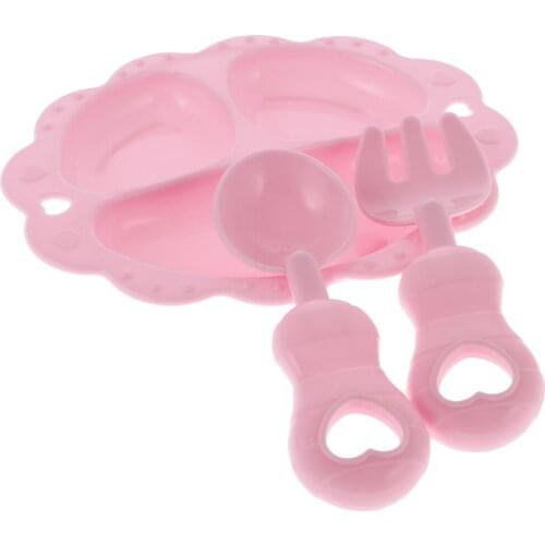 3 Pcs Doll House Miniature Fork Spoon Plate Dinnerware for Dolls Classic Toys Dollhouse Decoration Dolls Accessories