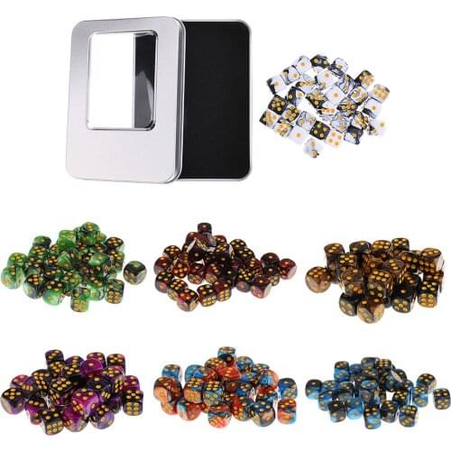 30 Pieces Acrylic 6-sided Spot Dice D6 w/ Iron Box for Party Bar Table Board Game