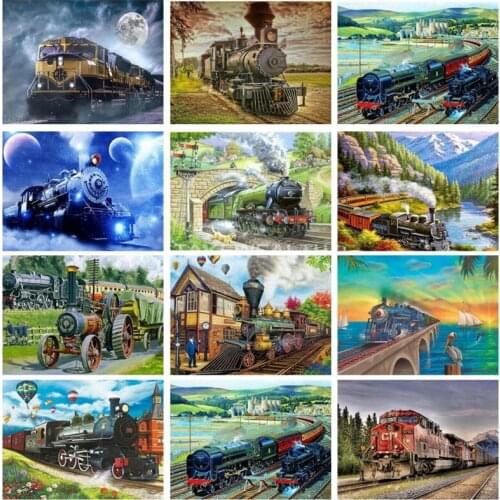 5D DIY Diamond Embroidery Landscape Diamond Painting Full Square Train Mosaic Picture Of Rhinestone Home Decor Gift ll461