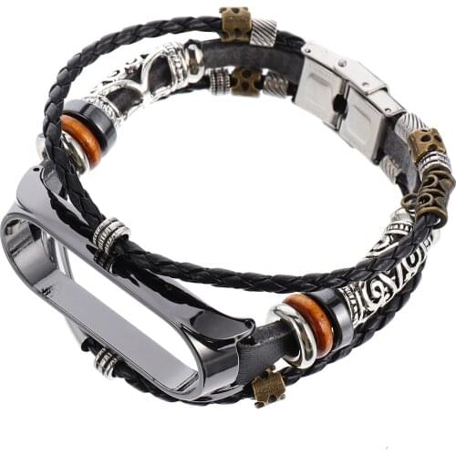 For Mi Band 5/5 NFC Bracelet Retro Genuine Leather Wristband Strap for Xiaomi Mi Band 5/5 NFC Accessory Metal Case Watchband