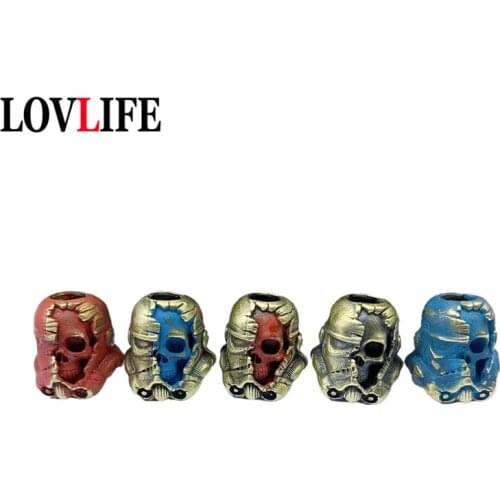 Skull Soldier Helmet Knife Lanyard Bead Hand-Casted Paracord Bead Brass Charms EDC Accessories for Keychain Pendant Keyring DIY