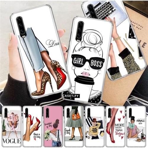 Girl Boss Black Brown Hair Queen High Heels Soft Cover Phone Case For Huawei P30 P20 P10 P40 Mate 30 20 10 Pro Lite P Smart Z Pl