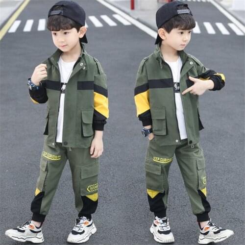 Kids Clothes Spring Autumn Cotton School Uniform Sport Suit Boys Clothing Stripe Spliced Hooded Boys Tracksuit Sets 5-14 Years