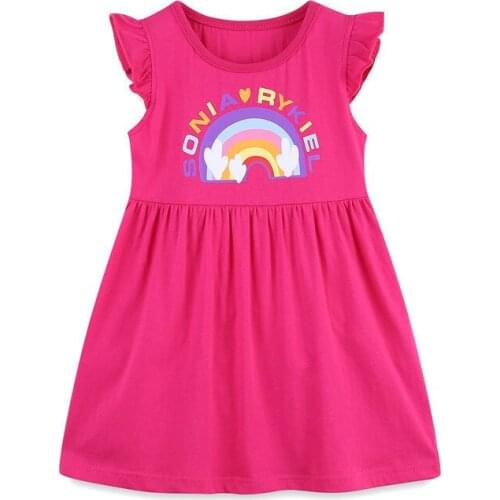 Rainbow Dress for Girls Kids Summer New Arrival Princess Cotton Short Sleeve Dress Child Rainbow Print Costume