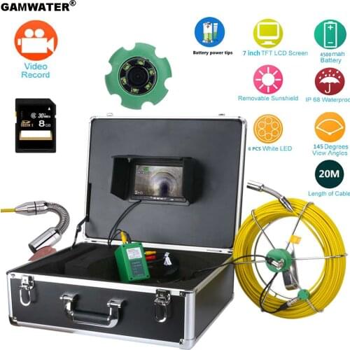 DVR Pipe Inspection Video Camera IP68 Waterproof Drain Pipe Sewer Inspection Camera System 7"LCD 1000TVL Camera with 6W LED