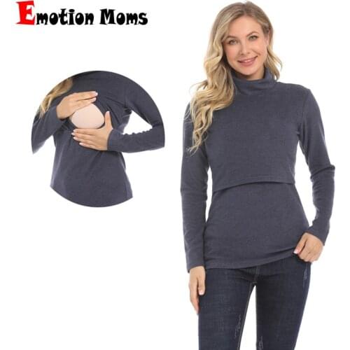 Emotion Moms Winter Turtleneck Warm Long Sleeve Cotton Maternity T-shirt Lactation Tops Breastfeeding clothes for Pregnant Women