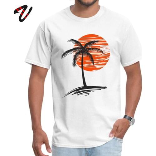 Holiday Resort T-shirt For Male Men Cotton Tee Shirts Striped Line Art Tops Sunset Palm Tree Beach Scenery Tshirt Casual Summer