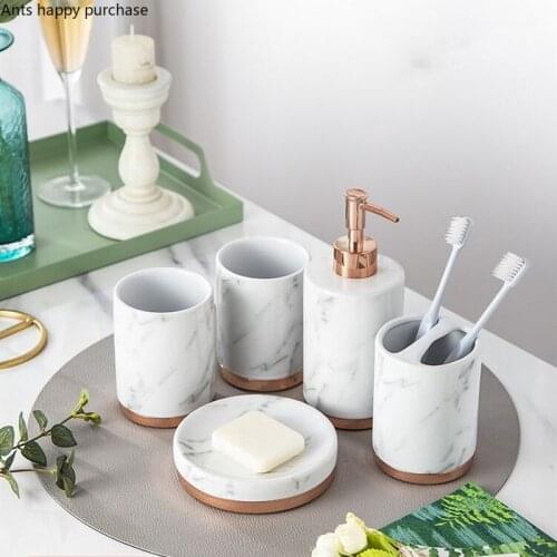 Ceramics Bathroom Set Toiletries Mouth Cup Toothbrush Holder Soap Dish Lotion Bottle Aromatherapy Bottle Bathroom Five Piece Set