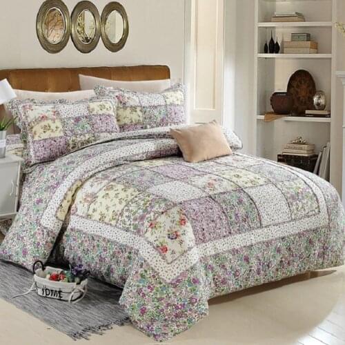 CHAUSUB Cotton Quilt Set 3PCS/4pcs Bedspread on Bed Korean Patchwork Bed Cover Quilted Duvet Cover Queen Size Summer Blanket