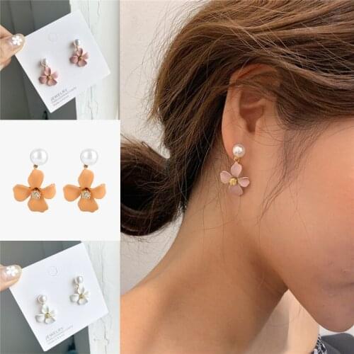 Korean Fashion Matte Flower Stud Earrings For Women Teens Girls Cute Sweet Colorful Flower Earrings Studs Part Fashion Jewelry