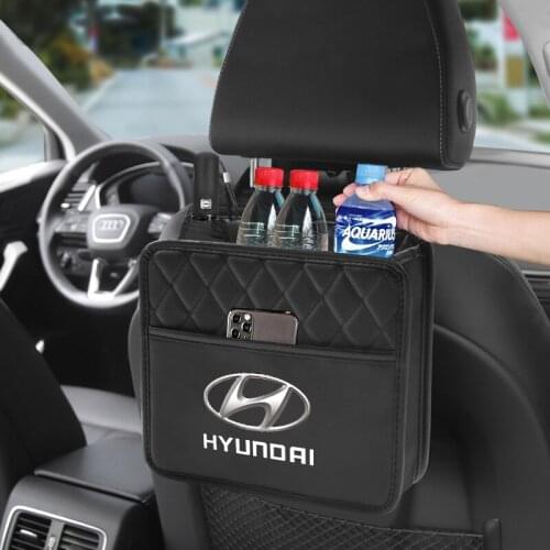 Leather Car Badge Seat Back Sundries Garbage Storage Pockets For Hyundai Accent Azera Elantra I40 IX20 IX25 Jens Genesis Sonata