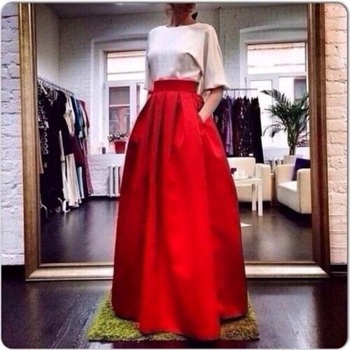 Red Rigid Satin Long Skirts For Women To Party Straight Skirt With Pockets Zipper Custom Made Female Adult Skirt High Quality