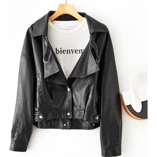 Trendy New Spring Autumn Women Short Pu Leather Jacket Streetwear Single Breasted Faux Leather Coat Moto Biker Female Outwear