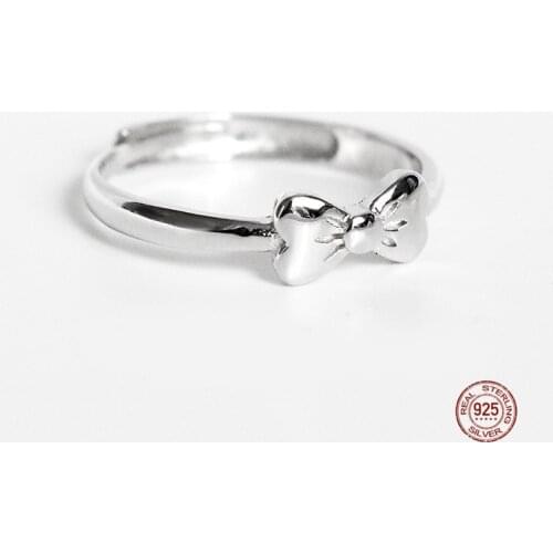 LKO 925 Sterling Silver Personality Simple Trend Bowknot Ring For Womens Party Ring Jewelry Ornaments Opening Adjustable