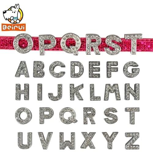 MOQ: 26pcs Rhinestone slide letters charm dog accessories Silver/Pink Beauty Customerized