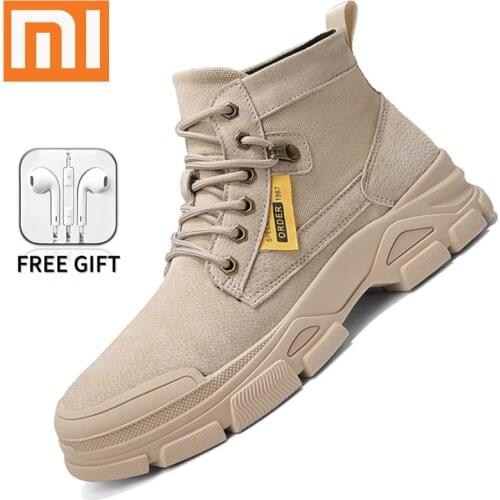 Xiaomi Men Oudoor Boots Leather Winter Warm Waterproof Male Snow Boots Handmade Working Ankle Boots High Top Men Shoes