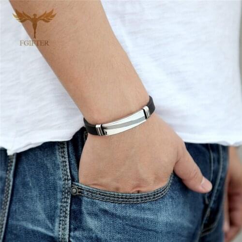 Charm Mens Fashion Geometric Bracelet Cutting Design Bangle Business Male Stainless Steel Accessories