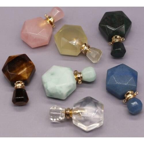 Natural Semi-precious Stone Perfume Bottle Pendant Essential Oil Vial for Jewelry Making DIY Necklace Accessories Wholesale