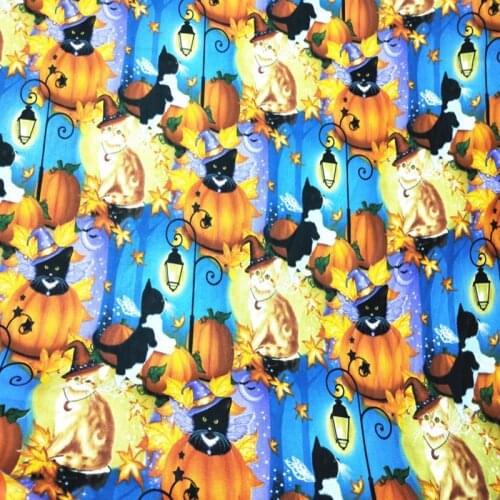 New 110cm wide Halloween pumpkin cat Printed Cotton Fabric Quilting Patchwork Sewing Material Cotton Fabric Diy Dress Clothing