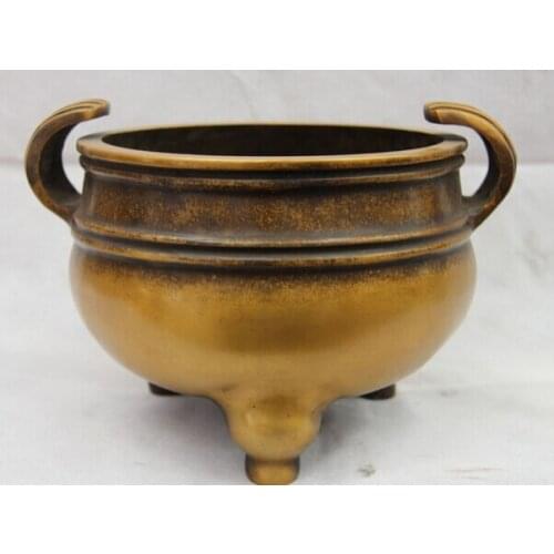 Song voge gem S1334 China Folk Fane Pure Bronze Copper Two Ear Three Feet Ding Incense Burner Censer