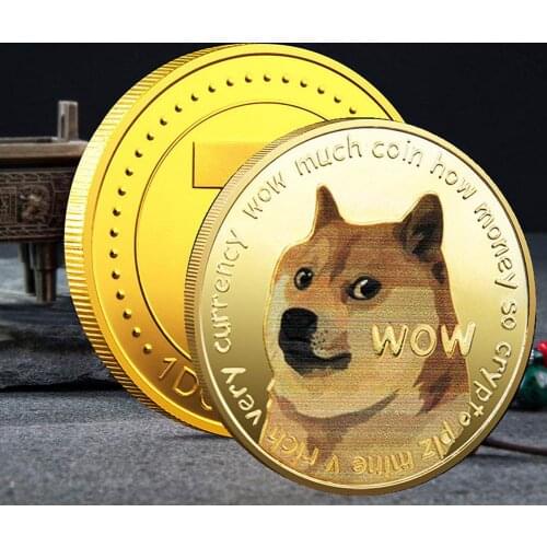 Gold Plated Dogecoin Commemorative Coins Cute Dog Souvenir Collection Gifts Creative Souvenir BTC Metal Coin With Protective Cas