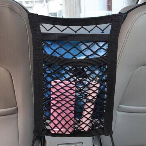Car Net Organizer Seat Back Storage Elastic Car Mesh Net Bag Between Bag Luggage Holder Pocket Front Seat Dog Barrier