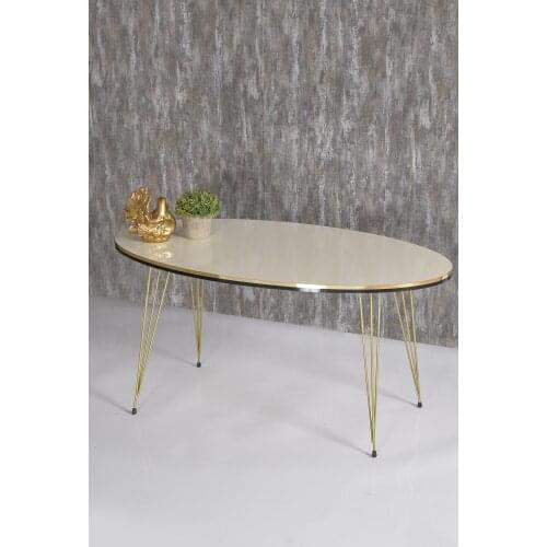 Medium Coffee Table Ellipse Double Gold Cream Wire Foot