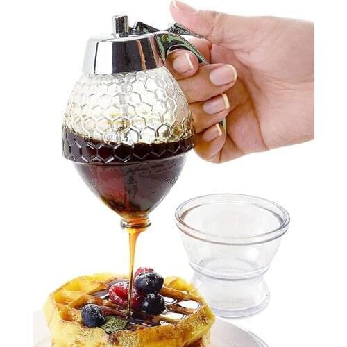 Squeeze Glass Bottle Honey Jar Container Bee Drip Dispenser Storage Pot Stand Holder Juice Syrup Cup Quality Kitchen Accessories