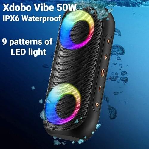XDOBO VIBE 50W Portable Wireless Bluetooth Speaker BT 5.0 DYNAMIC RGB Light Audio Bass Waterproof Cylindrical Subwoofer Speakers