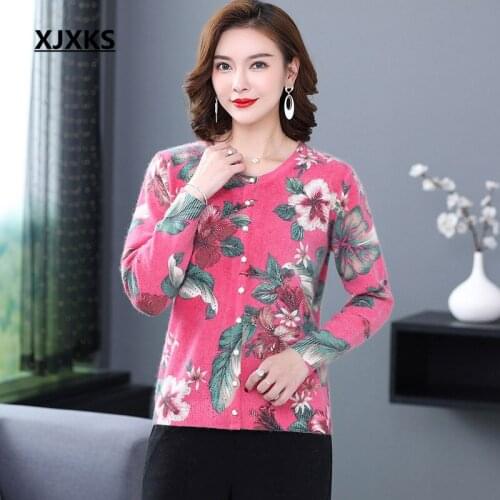XJXKS Women Mink Cashmere Knitted Cardigan 2020 Spring Winter New Loose Plus Size Comfortable Casual Women Sweater Cardigan
